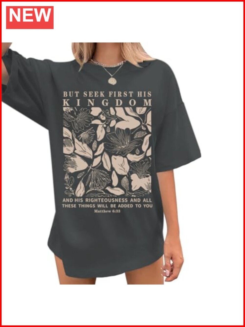 Oversized Christian Faith T-Shirt Women Jesus Bible Verse Wildflower Floral